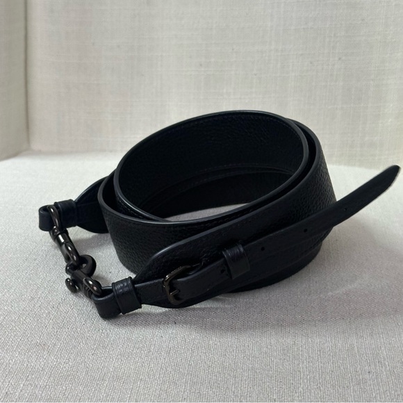 Coach Thick Pebbled Leather Guitar Strap Black Gunmetal Copper - Picture 3 of 11